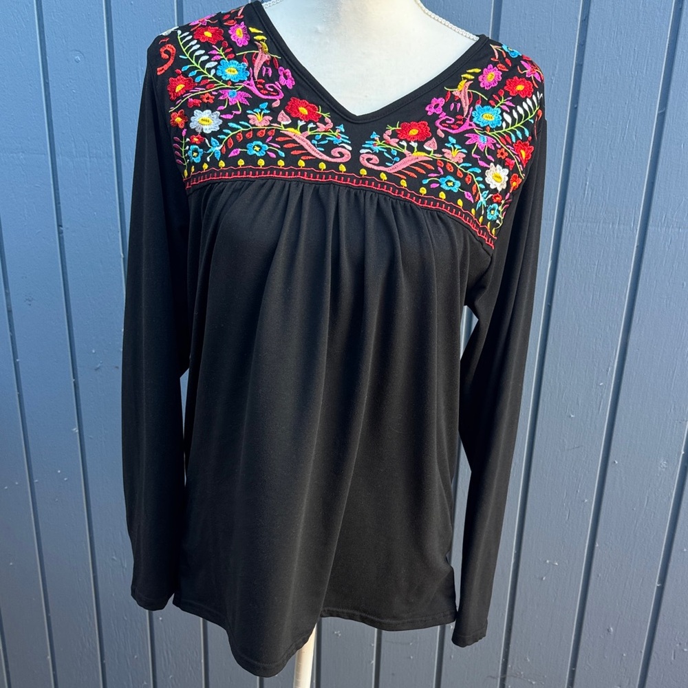 Embroidered Black Women's Top